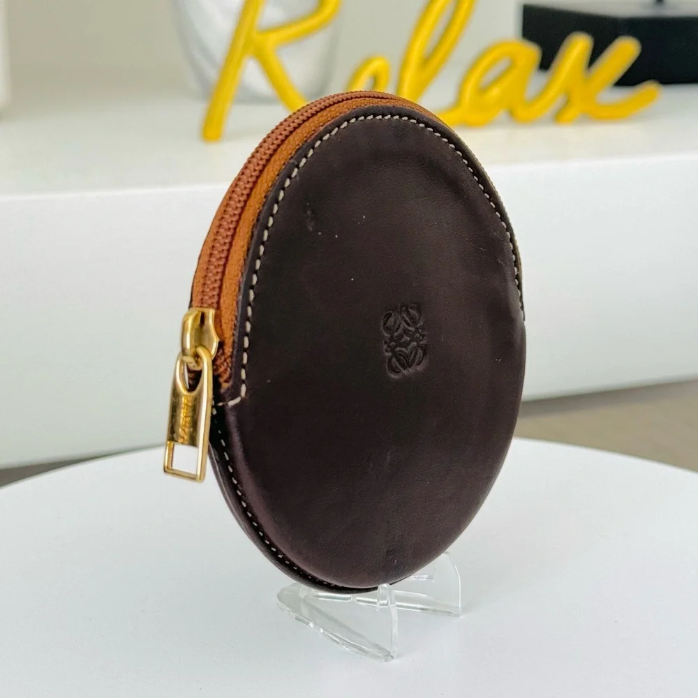 LOEWE Genuine Leather Anagram Coin Pouch - Chocolate Brown